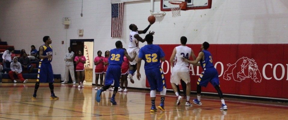Cordaryl Campbell drives to the basket for a layup.  Campbell led the Bulldogs with 23 points and 10 rebounds.